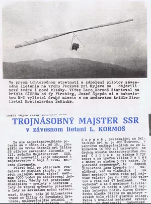 Trojnásobný majster SSR v závesnom lietaní L. Kormoš